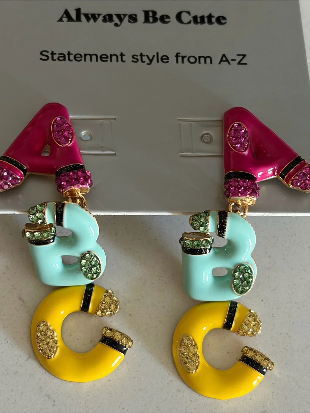 Womens Pink, Aqua & Yellow ABC Letter Drop Earrings by BaubleBar